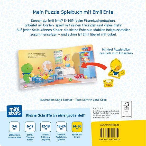 Produktbild: Ministeps: Hallo, Emil Ente! Mein erstes Holzpuzzle-Buch