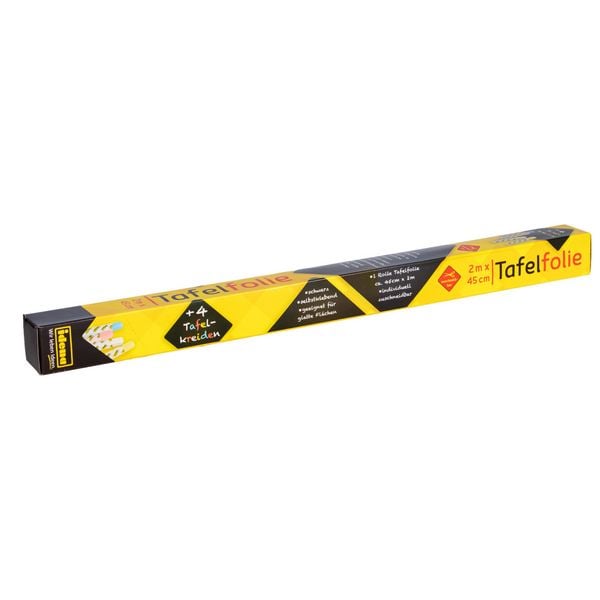Produktbild: Idena Tafelfolie inkl. 4 Kreiden sortiert selbstklebend schwarz 45x200cm