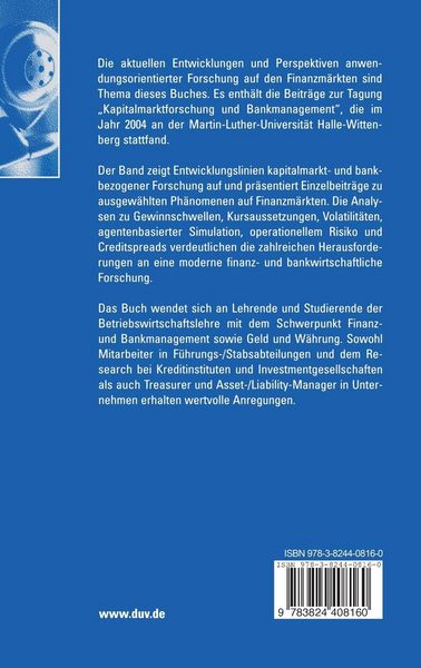 Produktbild: Kapitalmarktforschung und Bankmanagement