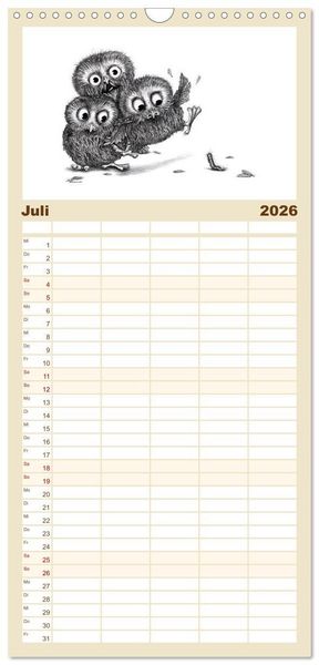 Produktbild: Familienplaner 2026 - owls & friends 2026 mit 5 Spalten (Wandkalender, 21 x 45 cm) CALVENDO