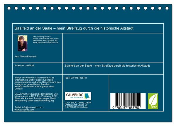 Produktbild: Saalfeld an der Saale &ndash; mein Streifzug durch die historische Altstadt (Tischkalender 2026 DIN A5 quer), CALVENDO Monatskalender