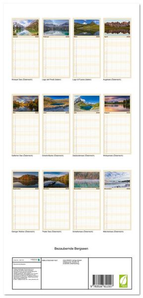 Produktbild: Familienplaner 2026 - Bezaubernde Bergseen mit 5 Spalten (Wandkalender, 21 x 45 cm) CALVENDO