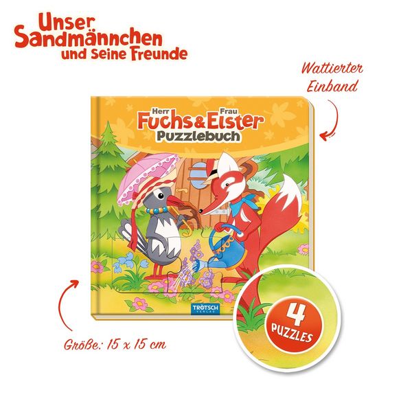 Produktbild: Tr&ouml;tsch Unser Sandm&auml;nnchen Puzzlebuch mit 4 Puzzle Fuchs und Elster