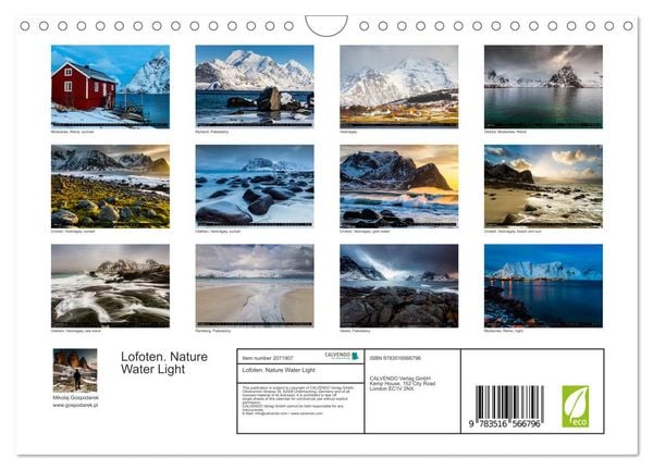 Produktbild: Lofoten. Nature Water Light (Wall Calendar 2026 DIN A4 landscape), CALVENDO 12 Month Wall Calendar
