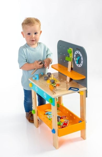 Produktbild: SpielMaus Holz Werkbank 40x26,5x65 cm, 44 Teile