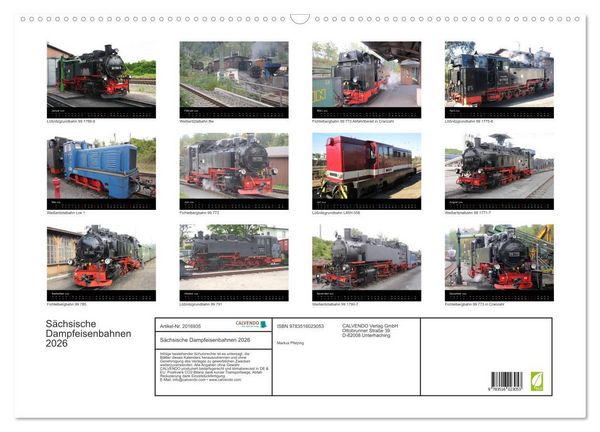Produktbild: S&auml;chsische Dampfeisenbahnen 2026 (Wandkalender 2026 DIN A2 quer), CALVENDO Monatskalender