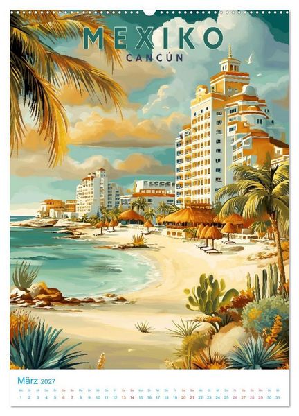 Produktbild: Mexiko - Old School Poster Style (Wandkalender 2027 DIN A2 hoch), CALVENDO Monatskalender
