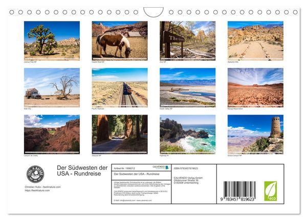 Produktbild: Der S&uuml;dwesten der USA - Rundreise (Wandkalender 2026 DIN A4 quer), CALVENDO Monatskalender