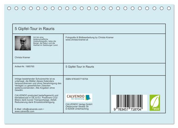 Produktbild: 5 Gipfel-Tour in Rauris (Tischkalender 2026 DIN A5 quer), CALVENDO Monatskalender