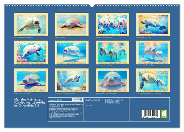 Produktbild: Manatee Paintings. Rundschwanzseek&uuml;he im &Ouml;lgem&auml;lde-Stil (hochwertiger Premium Wandkalender 2026 DIN A2 quer), Kunstdruck in Hochglanz