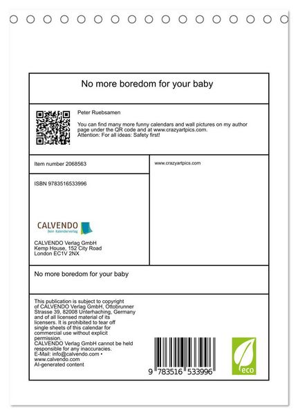 Produktbild: No more boredom for your baby (Desk Calendar 2026 DIN A5 portrait), CALVENDO 12 Month DeskCalendar