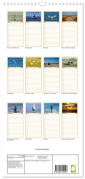 Produktbild: Familienplaner 2027 - An der Nordsee mit 5 Spalten (Wandkalender, 21 x 45 cm) CALVENDO