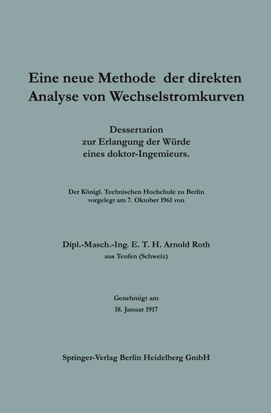 Produktbild: Eine neue Methode der direkten Analyse von Wechselstromkurven