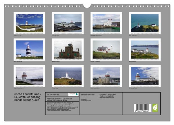 Produktbild: Irische Leuchtt&uuml;rme - Leuchtfeuer entlang Irlands wilder K&uuml;ste (Wandkalender 2026 DIN A3 quer), CALVENDO Monatskalender