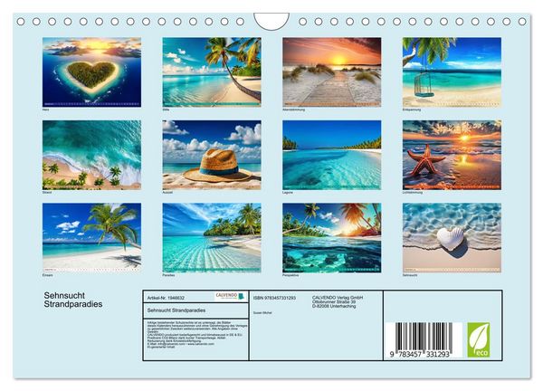 Produktbild: Sehnsucht Strandparadies (Wandkalender 2026 DIN A4 quer), CALVENDO Monatskalender