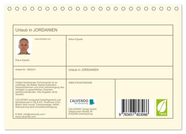 Produktbild: Urlaub in JORDANIEN (Tischkalender 2026 DIN A5 quer), CALVENDO Monatskalender