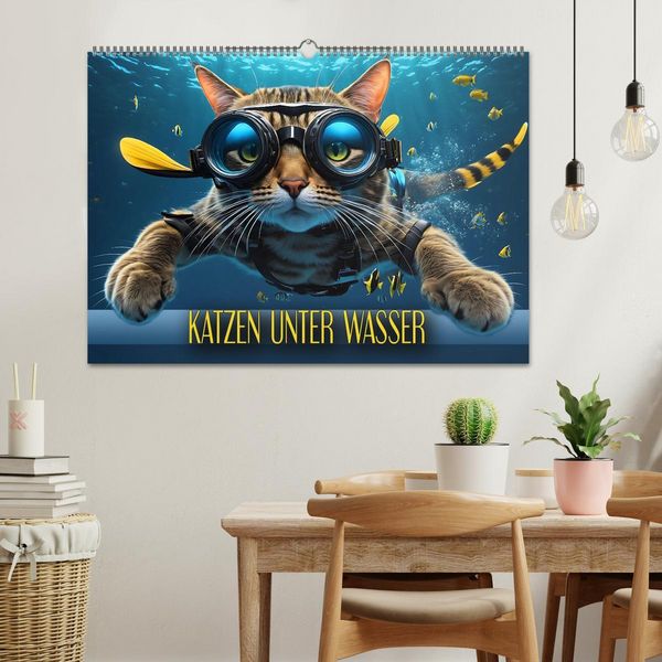 Produktbild: Katzen unter Wasser (Wandkalender 2026 DIN A2 quer), CALVENDO Monatskalender