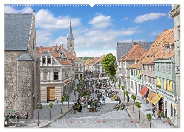 Produktbild: Aschersleben zur Kaiserzeit in Farbe &ndash; Kolorierte Schwarzwei&szlig;fotografien (hochwertiger Premium Wandkalender 2026 DIN A2 quer), Kunstdruck in Hochglanz