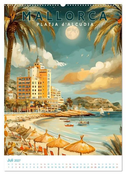 Produktbild: Mallorca - Old School Poster Style (Wandkalender 2027 DIN A2 hoch), CALVENDO Monatskalender