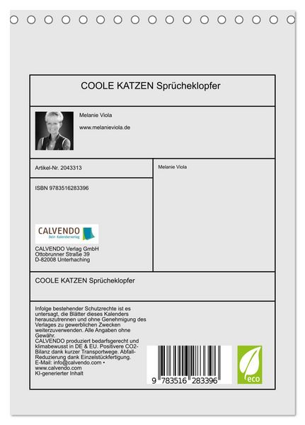 Produktbild: COOLE KATZEN Spr&uuml;cheklopfer (Tischkalender 2026 DIN A5 hoch), CALVENDO Monatskalender