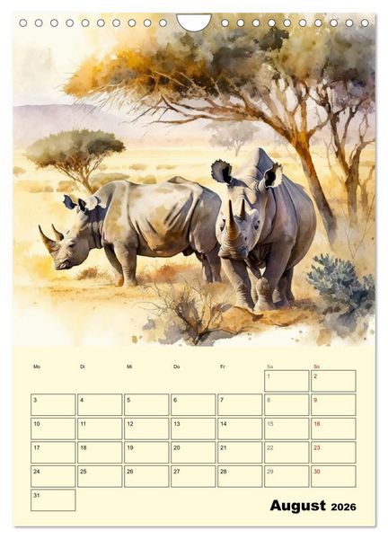 Produktbild: Sch&ouml;ne Aquarelle. Darstellungen von Afrikas Wildtieren (Wandkalender 2026 DIN A4 hoch), CALVENDO Monatskalender