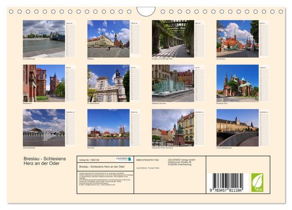 Produktbild: Breslau - Schlesiens Herz an der Oder (Wandkalender 2026 DIN A4 quer), CALVENDO Monatskalender