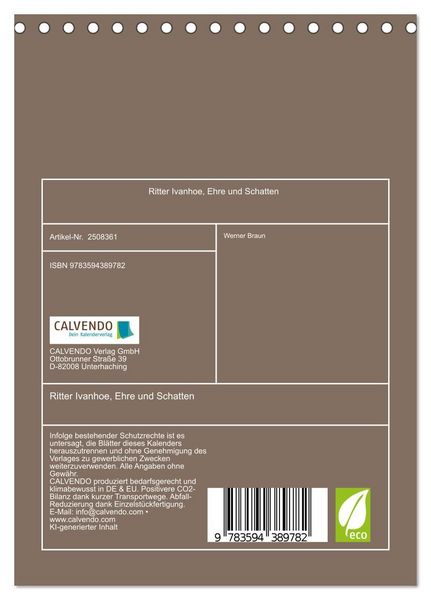 Produktbild: Ritter Ivanhoe, Ehre und Schatten (Tischkalender 2027 DIN A5 hoch), CALVENDO Monatskalender