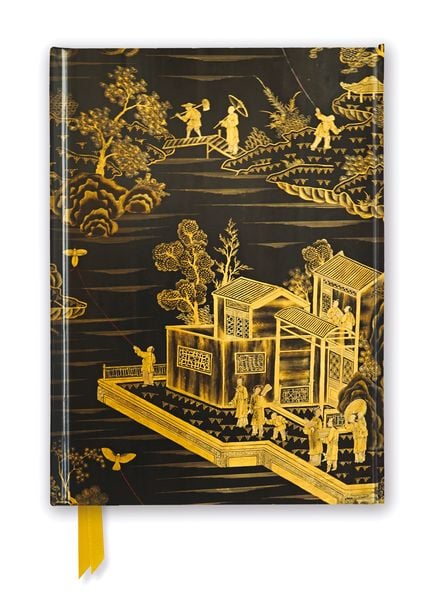 Premium Notizbuch DIN A5: Chinesisches Bild auf Lackleinwand, Schwarz und Gold