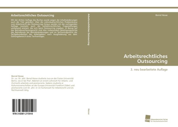 Arbeitsrechtliches Outsourcing, Taschenbuch von Bernd Hesse, Südwestdeutscher Verlag für Hochschulschriften, 9783838121598