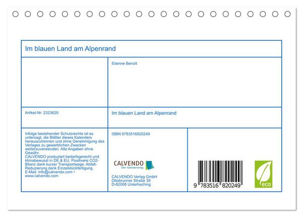 Produktbild: Im blauen Land am Alpenrand (Tischkalender 2027 DIN A5 quer), CALVENDO Monatskalender