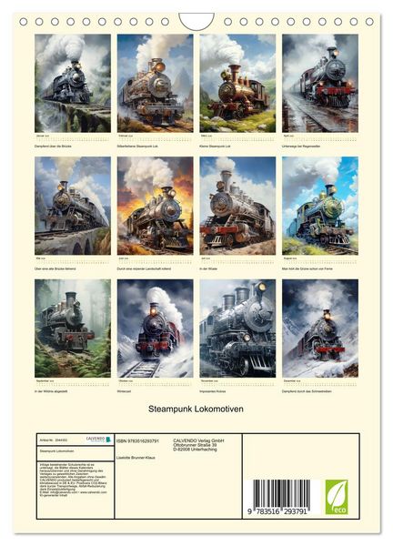 Produktbild: Steampunk Lokomotiven (Wandkalender 2026 DIN A4 hoch), CALVENDO Monatskalender