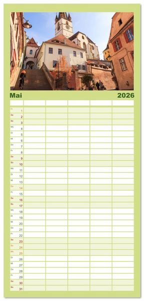 Produktbild: Familienplaner 2026 - Zauberhaftes Sibiu - Die Perle Siebenb&uuml;rgens in Rum&auml;nien mit 5 Spalten (Wandkalender, 21 x 45 cm) CALVENDO