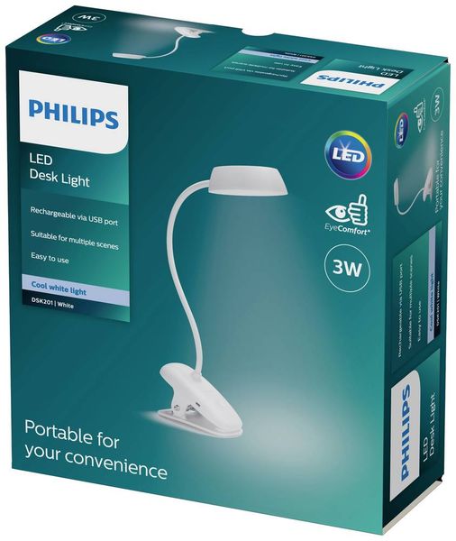 Produktbild: Philips LED Donutclip DSK201 PT 8719514396890 USB-Leuchte, LED-Klemmleuchte LED 3W Wei&szlig;