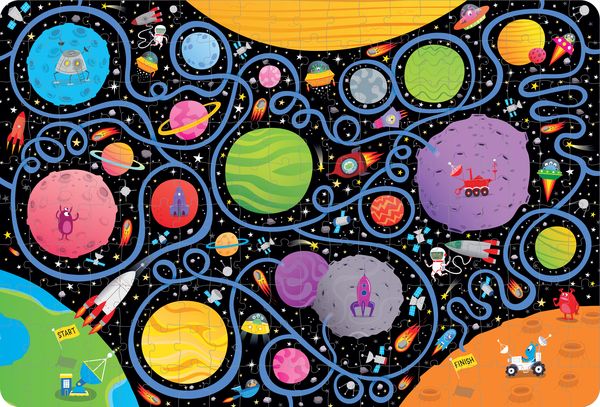 Puzzle & Buch: Labyrinthe-Reise durchs All