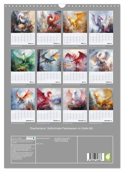 Produktbild: Drachenland. Gef&uuml;rchtete Fabelwesen im Gotik-Stil (Wandkalender 2026 DIN A3 hoch), CALVENDO Monatskalender