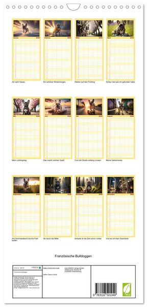 Produktbild: Familienplaner 2026 - Franz&ouml;sische Bulldoggen mit 5 Spalten (Wandkalender, 21 x 45 cm) CALVENDO