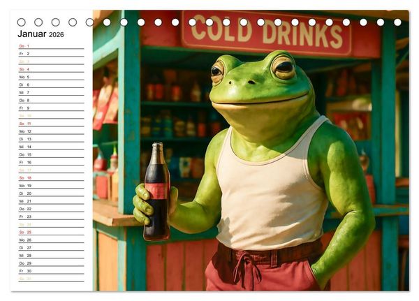 Produktbild: Frosch am Strand - Sommer, Sonne, gr&uuml;ne Haut (Tischkalender 2026 DIN A5 quer), CALVENDO Monatskalender