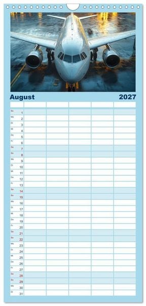 Produktbild: Familienplaner 2027 - Flugzeugkalender - Die sch&ouml;nsten Passagiermaschinen mit 5 Spalten (Wandkalender, 21 x 45 cm) CALVENDO