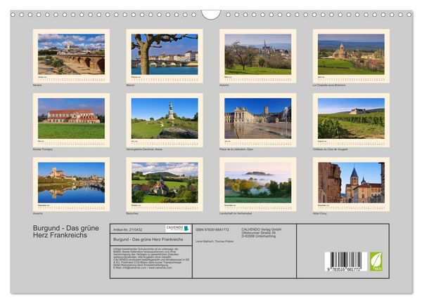 Produktbild: Burgund - Das gr&uuml;ne Herz Frankreichs (Wandkalender 2026 DIN A3 quer), CALVENDO Monatskalender