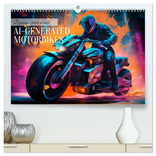 Produktbild: DYNAMIC STREET SCENES AI-generated motorbikes (High Quality Premium Wall Calendar 2026 DIN A2 landscape),CALVENDO 12 Month Wall Calendar