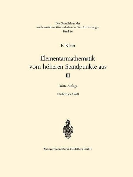 Produktbild: Elementarmathematik vom h&ouml;heren Standpunkte aus, III
