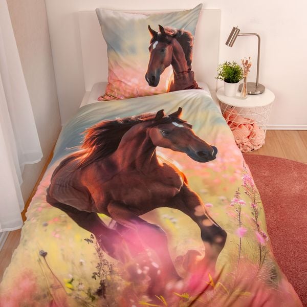 Produktbild: Herding 4424211050 - Young Collection Bettw&auml;sche Horse Love, Baumwolle/Renforc&eacute;, 135x200/80x80cm