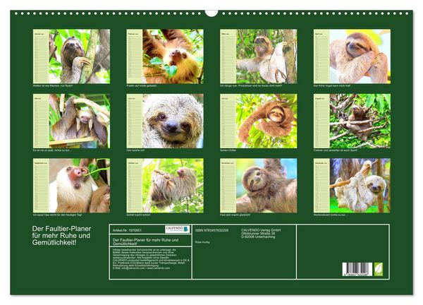 Produktbild: Der Faultier-Planer f&uuml;r mehr Ruhe und Gem&uuml;tlichkeit! (Wandkalender 2026 DIN A2 quer), CALVENDO Monatskalender