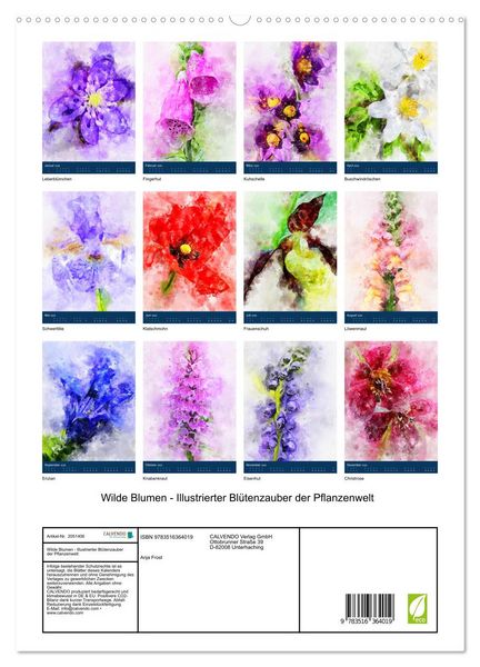 Produktbild: Wilde Blumen - Illustrierter Bl&uuml;tenzauber der Pflanzenwelt (Wandkalender 2026 DIN A2 hoch), CALVENDO Monatskalender