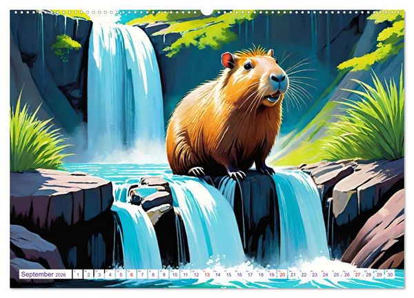 Produktbild: Wasserschweine. Mit Capybaras durch Fluss, Feld und Jahreszeiten (hochwertiger Premium Wandkalender 2026 DIN A2 quer), Kunstdruck in Hochglanz