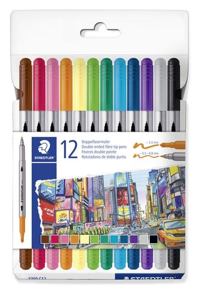 STAEDTLER STAEDTLER 3200 Doppelfasermaler, 12er Set, 3200 C12