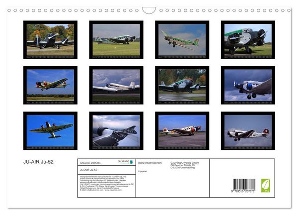 Produktbild: JU-AIR Ju-52 (Wandkalender 2026 DIN A3 quer), CALVENDO Monatskalender