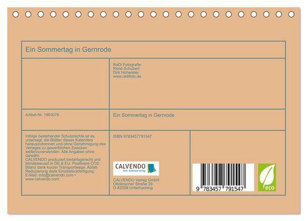 Produktbild: Ein Sommertag in Gernrode (Tischkalender 2026 DIN A5 quer), CALVENDO Monatskalender