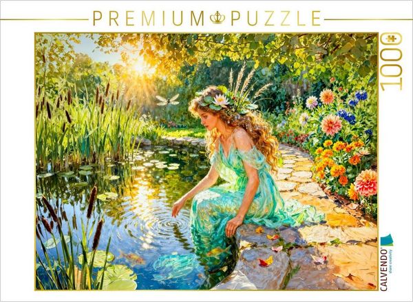 CALVENDO Puzzle Naiade - Nymphe der Quellen im lichten Wassergarten | 1000 Teile Lege-Größe 64x48cm Foto-Puzzle für glückliche Stunden