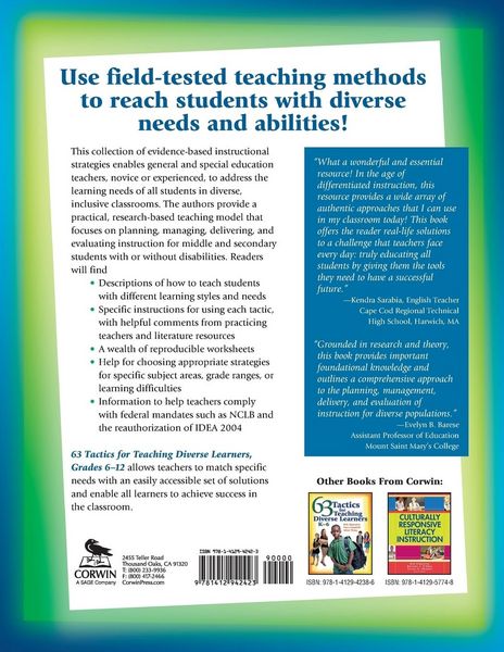 Produktbild: 63 Tactics for Teaching Diverse Learners, Grades 6-12